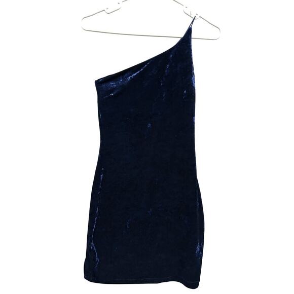 Lulu's Y2K Velvet Blue One Shoulder Cocktail Dress Fairy Small - Picture 1 of 7